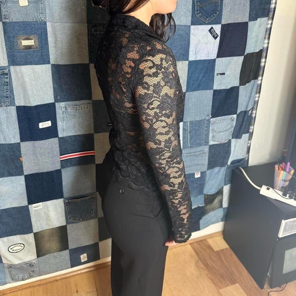 Chic Black Lace Button-Up Top - Picture 3 of 6